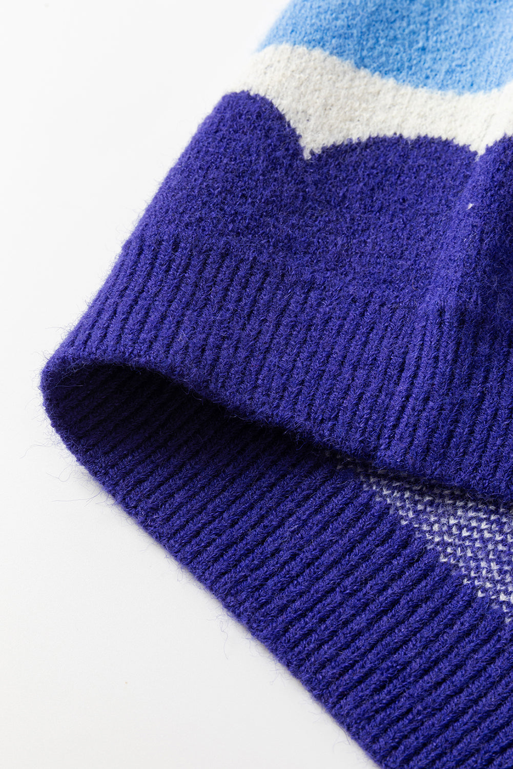Dark Blue Wave Striped Balloon Sleeve Drop Shoulder Sweater Sweaters JT's Designer Fashion