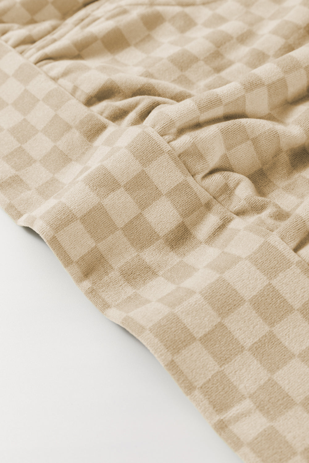 Khaki Checkered Print Kangaroo Pocket Drawstring Hoodie Sweatshirts & Hoodies JT's Designer Fashion