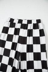 Black Checkerboard Elastic Waist Pocketed Joggers Pants & Culotte JT's Designer Fashion