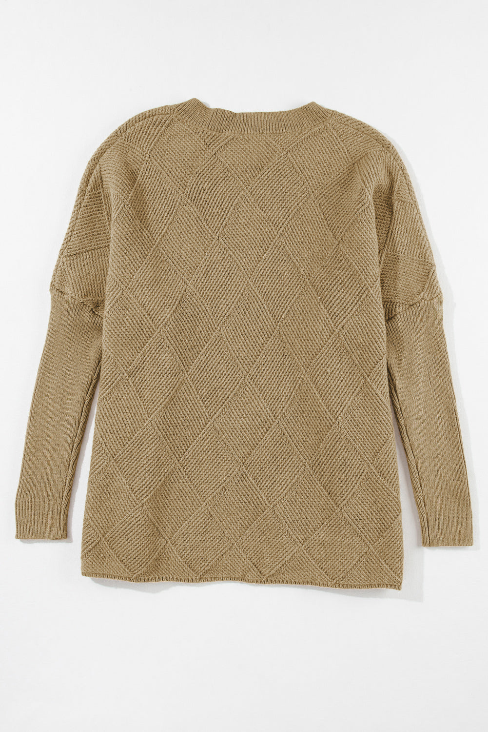 Camel Checkered Textured Batwing Sleeve Sweater Sweaters & Cardigans JT's Designer Fashion