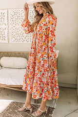 Multicolor Boho Floral Collared Long Sleeve Ruffled Dress Floral Dresses JT's Designer Fashion