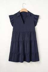 Navy Blue Collared V Neck Flutter Sleeve Tiered Plus Size Dress Plus Size Mini Dresses JT's Designer Fashion