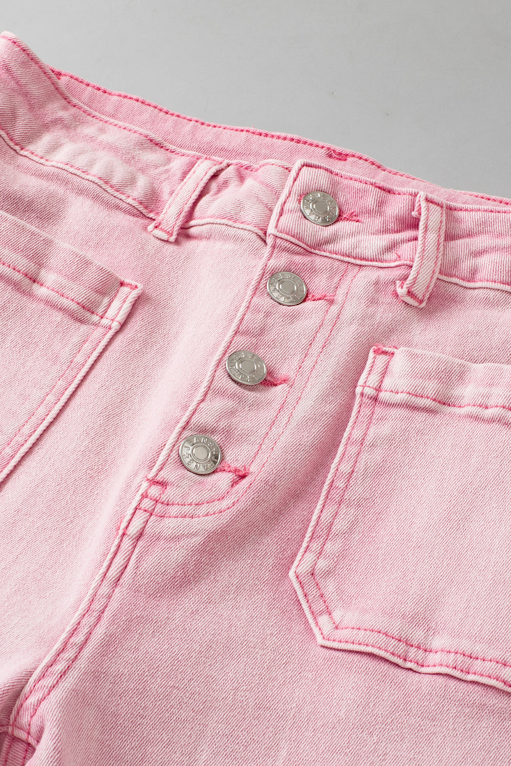 Apricot Pink Multi Buttons Raw Edge Crop Jeans Jeans JT's Designer Fashion