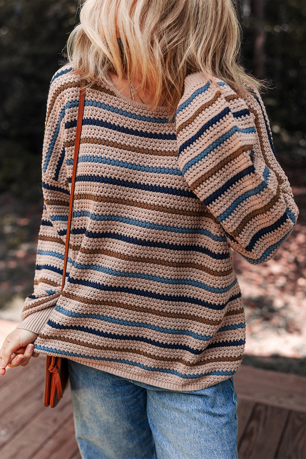 Multicolour Striped Knitted Drop Shoulder Round Neck Sweater Multicolour 55%Acrylic+45%Cotton Sweaters JT's Designer Fashion