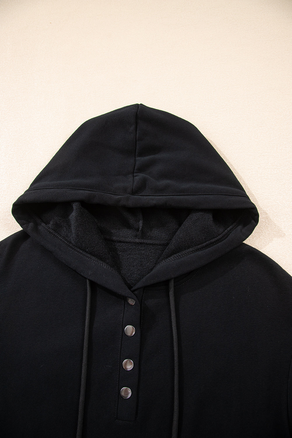 Black Button Drawstring Hooded Pullover and Casual Short Set Short Sets JT's Designer Fashion