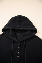 Black Button Drawstring Hooded Pullover and Casual Short Set Short Sets JT's Designer Fashion