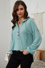 Buttoned High and Low Hem Hoodie Sweatshirts & Hoodies JT's Designer Fashion