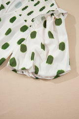 Apricot Polka Dot Print Shirred Yoke Notched Neck Balloon Sleeve Blouse Blouses & Shirts JT's Designer Fashion