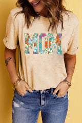 Khaki MOM Floral Letter Print T Shirt Graphic Tees JT's Designer Fashion