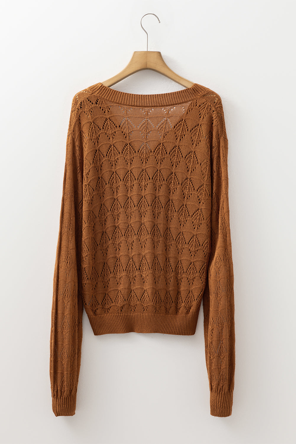 Brown Lightweight Buttoned Front Crochet Cardigan Cardigans JT's Designer Fashion