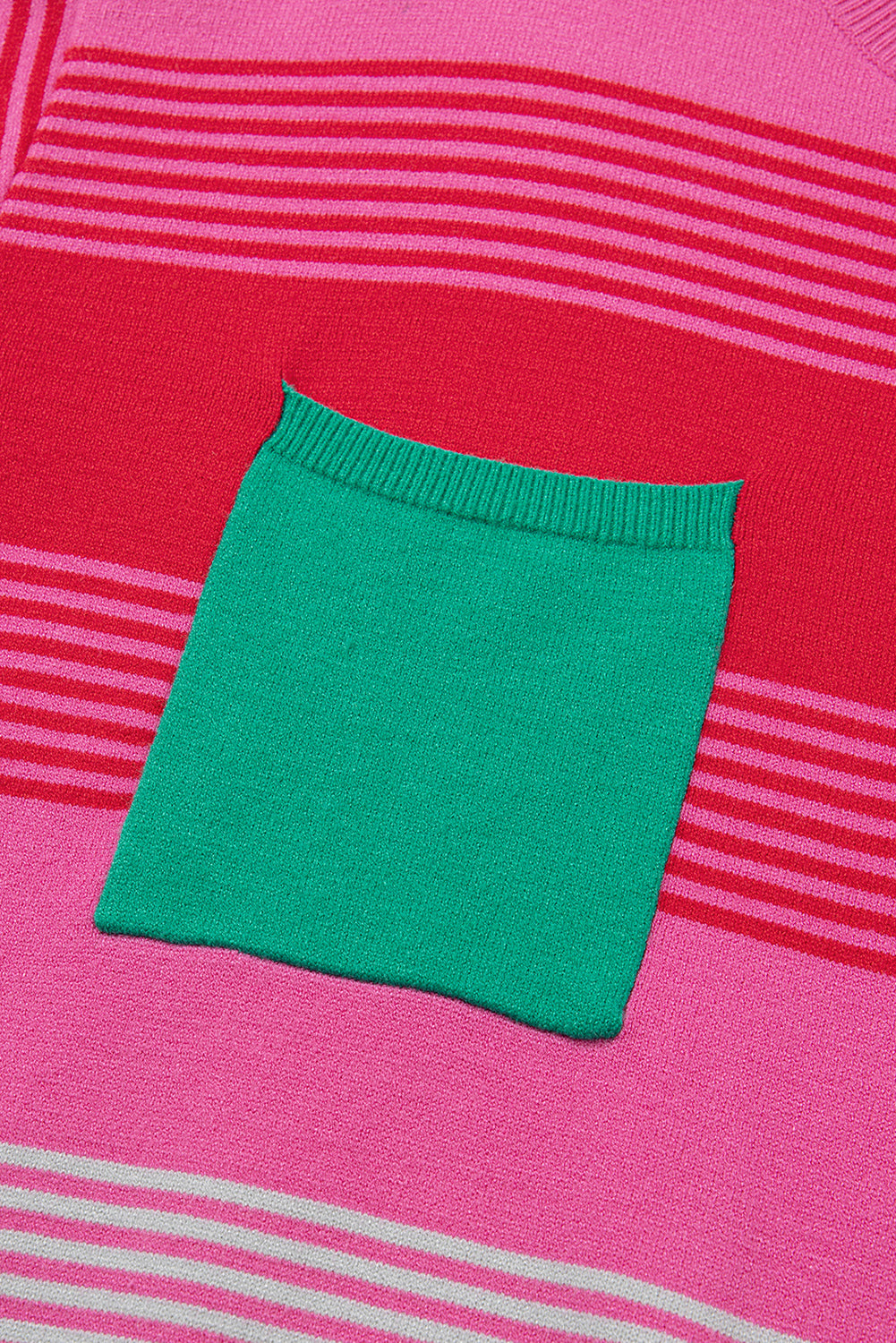 Rose Striped Knit Patch Pocket Drop Shoulder Sweater Sweaters JT's Designer Fashion