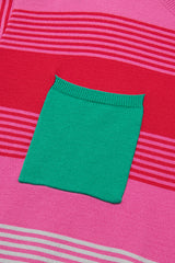 Rose Striped Knit Patch Pocket Drop Shoulder Sweater Sweaters JT's Designer Fashion