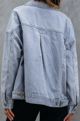 Sky Blue Stripe Washed Oversize Pocketed Denim Jacket Denim Jackets JT's Designer Fashion