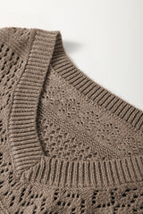 Camel Eyelet Pattern Detail V Neck Drop Shoulder Sweater Sweaters JT's Designer Fashion