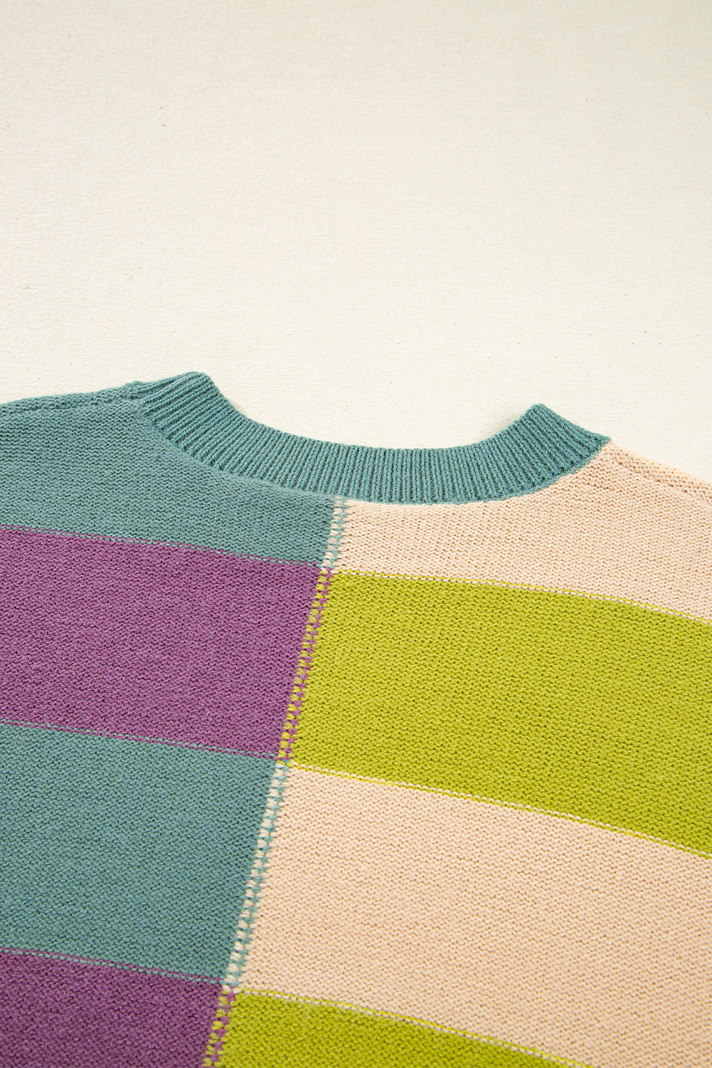 Green Stripe Drop Shoulder Ribbed Edge Casual Sweater Sweaters JT's Designer Fashion