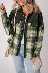 Blackish Green Snap Buttons Colorblock Plaid Shacket Plaid Shackets JT's Designer Fashion