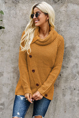 Mustard Buttoned Wrap Turtleneck Sweater Sweaters & Cardigans JT's Designer Fashion
