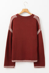 Red Dahlia Color Contrast Trim Drop Shoulder Crew Neck Sweater Sweaters JT's Designer Fashion
