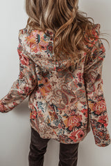 Beige Vintage Paisley Floral Printed Sherpa Lined Hooded Jacket Jackets JT's Designer Fashion