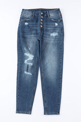 Blue Distressed Button Fly High Waist Skinny Jeans Jeans JT's Designer Fashion