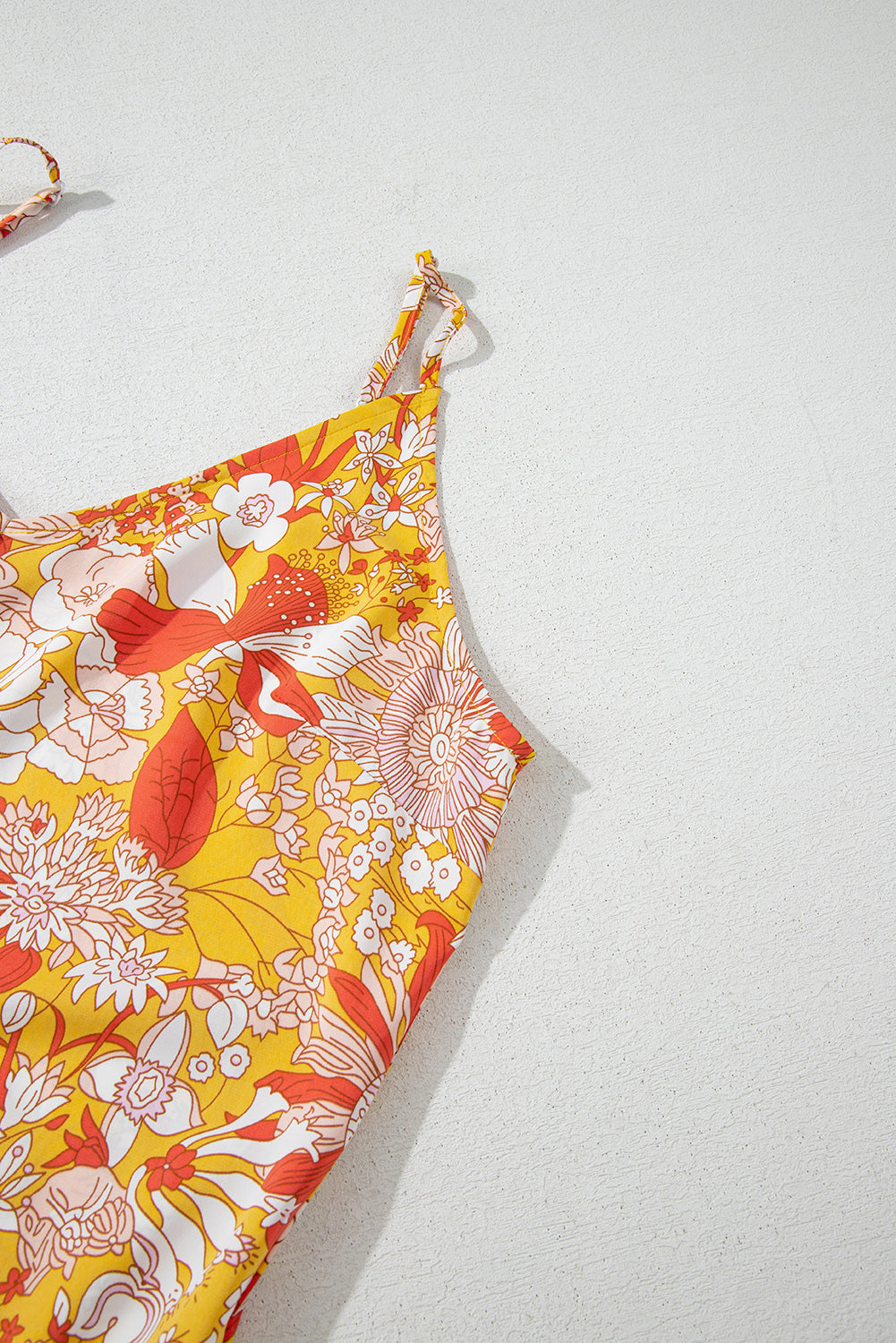 Orange Floral V Neck Wide Leg Sleeveless Jumpsuit Jumpsuits & Rompers JT's Designer Fashion