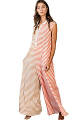 Orange Stripe Oversized Buttoned Front Sleeveless Wide Leg Jumpsuit Jumpsuits & Rompers JT's Designer Fashion