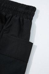 Black Cargo Pocket Elastic Waist Active Casual Skort Casual Shorts JT's Designer Fashion