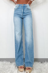Myosotis High Rise Shift Slit Leg Straight Jeans Myosotis 75%Cotton+23%Polyester+2%Elastane Jeans JT's Designer Fashion