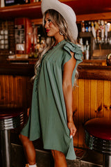 Mist Green Ruffle Sleeve V Neck Frilled Shift Dress Dresses JT's Designer Fashion