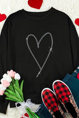 Black Rhinestone Heart Pattern Valentines Fashion Sweatshirt Graphic Sweatshirts JT's Designer Fashion