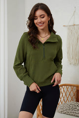 Moss Green Quarter Zip Stand Neck Kangaroo Pocket Sweatshirt Sweatshirts & Hoodies JT's Designer Fashion