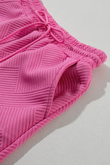 Strawberry Pink 2pcs Solid Textured Drawstring Shorts Set Short Sets JT's Designer Fashion