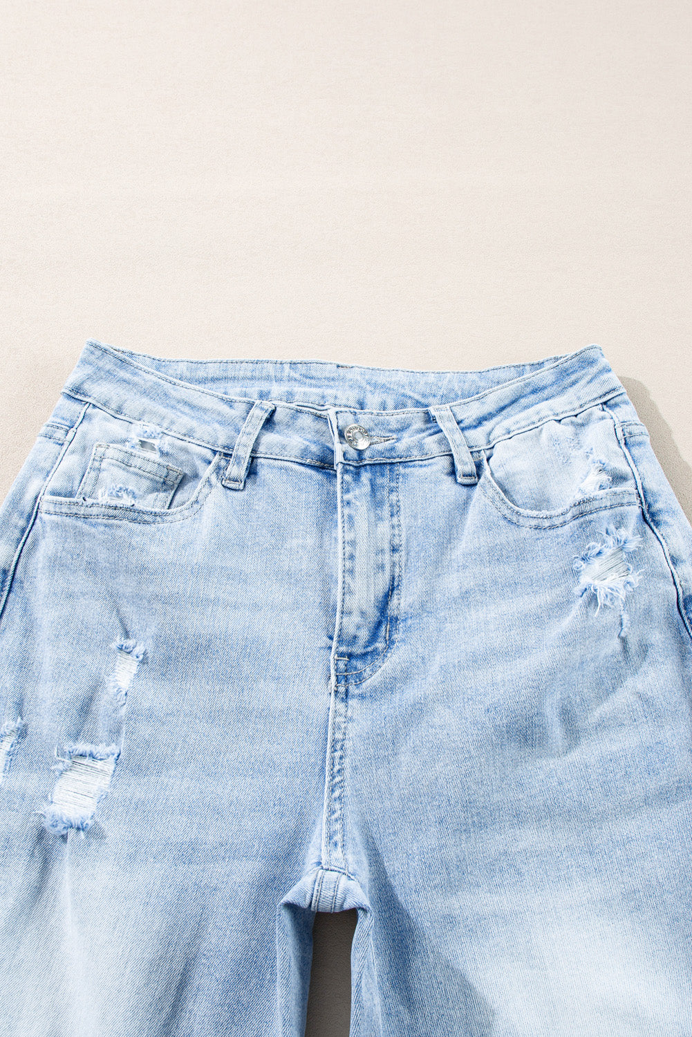 Beau Blue Light Wash Distressed Straight Jeans Jeans JT's Designer Fashion