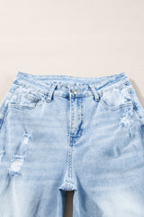 Beau Blue Light Wash Distressed Straight Jeans Jeans JT's Designer Fashion