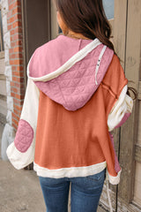 Coral Quilted Textured Patchwork Loose Fit Hooded Jacket Jackets JT's Designer Fashion