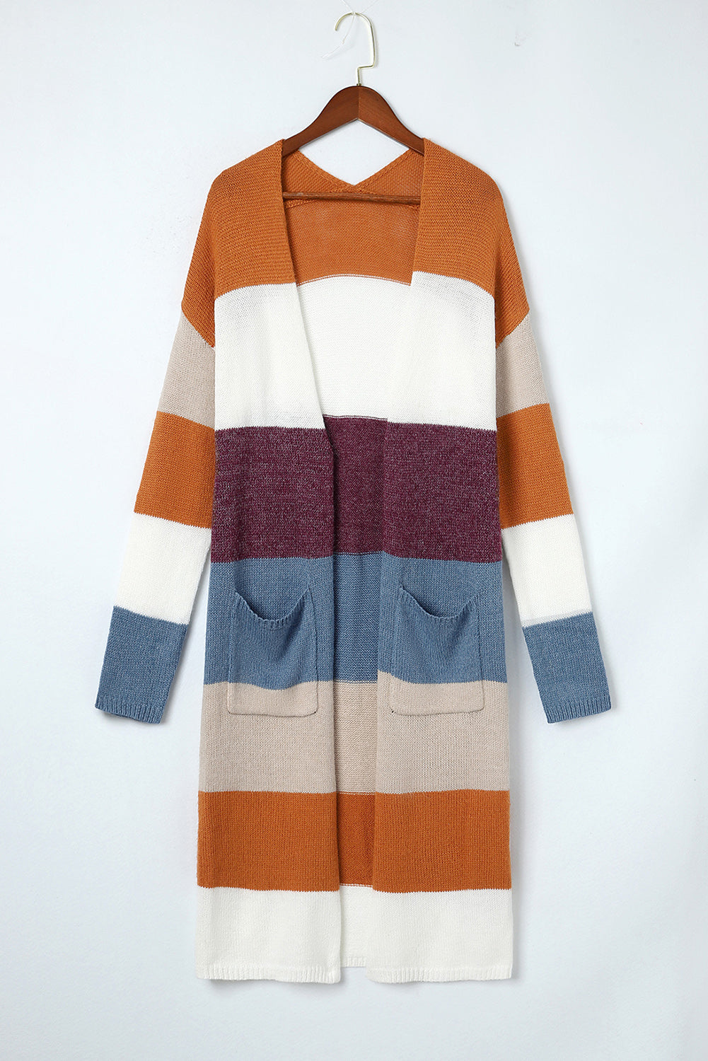 Multicolor Colorblock Open Front Long Knit Cardigan Sweaters & Cardigans JT's Designer Fashion