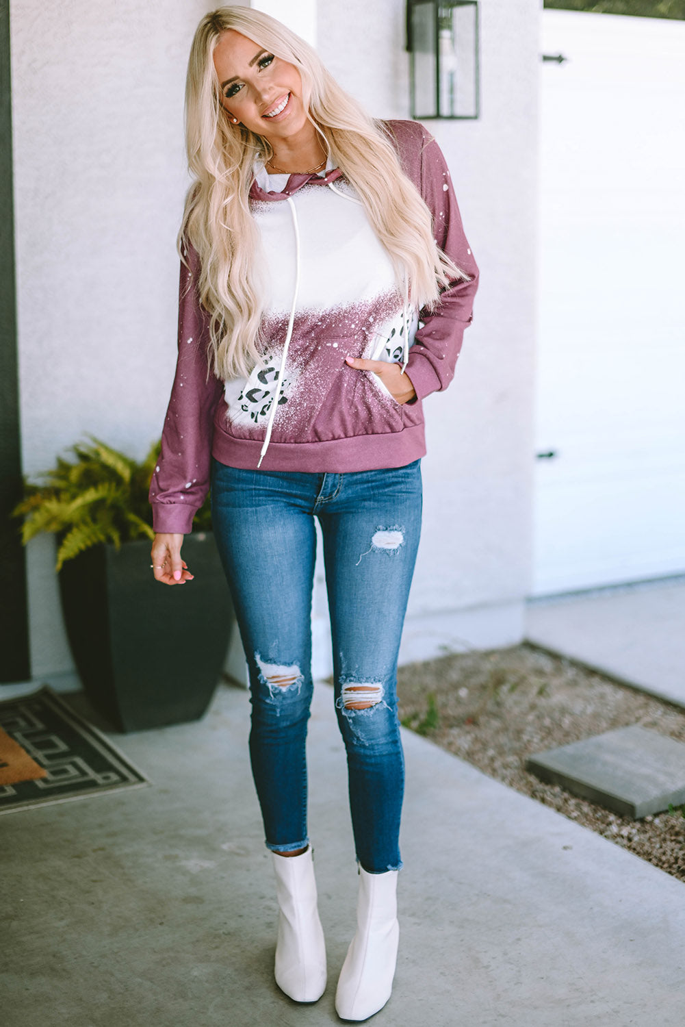 Leopard Tie Dye Print Kangaroo Pocket Pullover Hoodie Sweatshirts & Hoodies JT's Designer Fashion