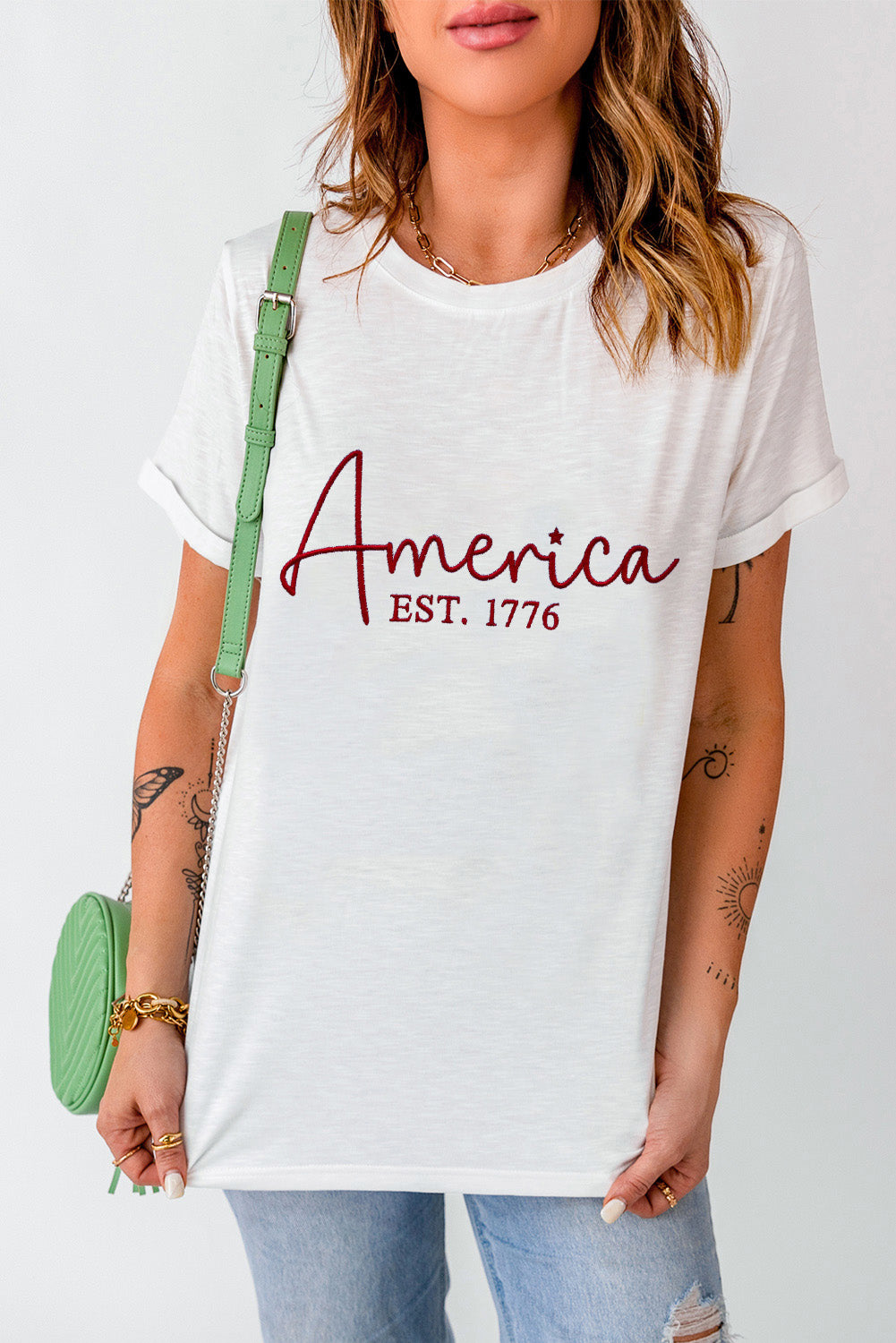 White America EST.1776 Embroidered Graphic Tee Graphic Tees JT's Designer Fashion