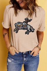 Khaki Sequin Rodeo Graphic Crewneck Tee Graphic Tees JT's Designer Fashion