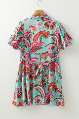 Green Abstract Print Lace-up High Waist Buttoned Mini Dress Mini Dresses JT's Designer Fashion