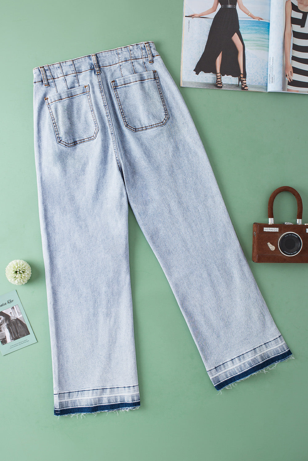 Beau Blue Acid Wash Contrast Edge Pocketed Cropped Jeans Jeans JT's Designer Fashion