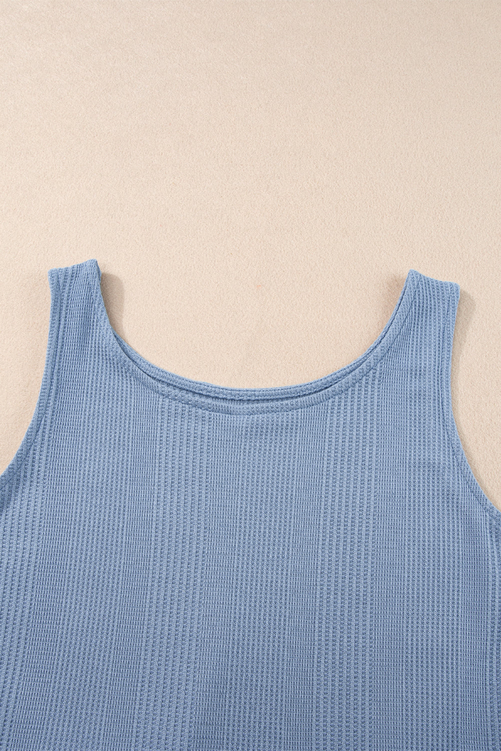 Beau Blue Solid Color Ribbed Ruffle Tank Top and Pants Set Pant Sets JT's Designer Fashion