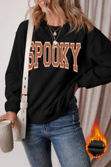 Black SPOOKY Graphic Drop Shoulder Halloween Pullover Sweatshirt Graphic Sweatshirts JT's Designer Fashion