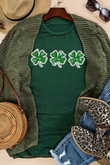 Green St Patrick Clover Patch Sequin Graphic T-shirt Graphic Tees JT's Designer Fashion