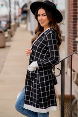 Black Plaid Colorblock Edge Open Cardigan with Pocket Cardigans JT's Designer Fashion