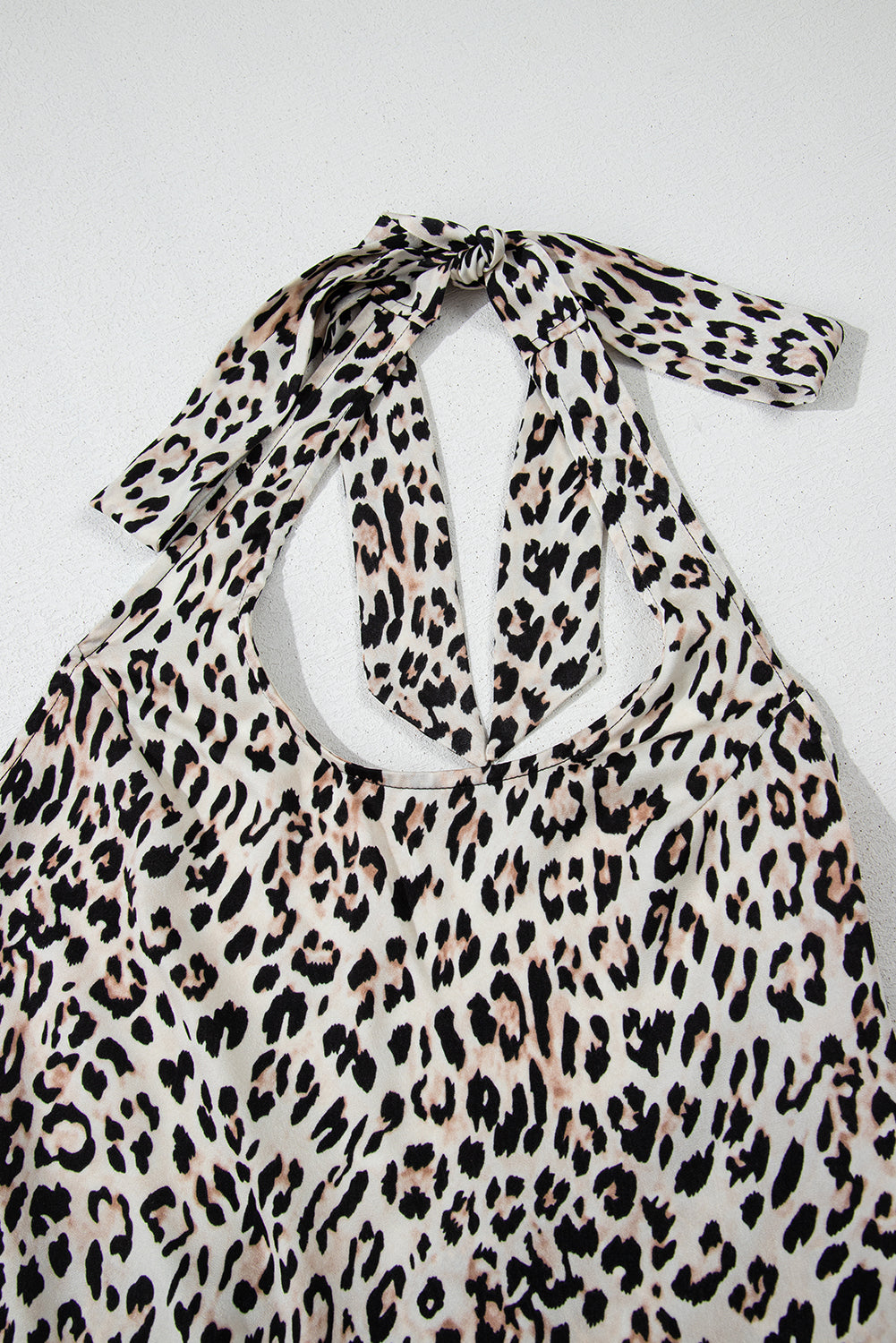Brown Leopard Printed Halter Neck Backless Ruffled Hem Long Dress Maxi Dresses JT's Designer Fashion