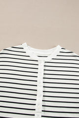 Black white Stripes Printed Half Button Long Sleeve Top and Shorts Set Short Sets JT's Designer Fashion