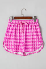 Pink Geometric Print Active Casual Shorts with Slits Casual Shorts JT's Designer Fashion