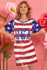 BiBi American Flag Theme Usa Print Sequin Dress Mini Dresses JT's Designer Fashion