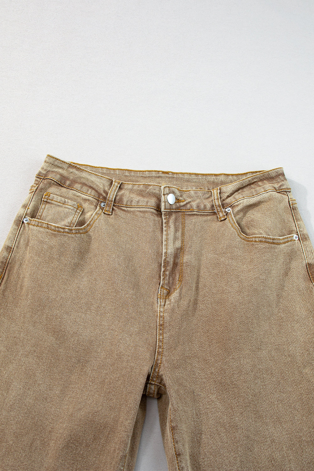 Light French Beige Acid Washed High Rise Cropped Wide Leg Jeans Jeans JT's Designer Fashion